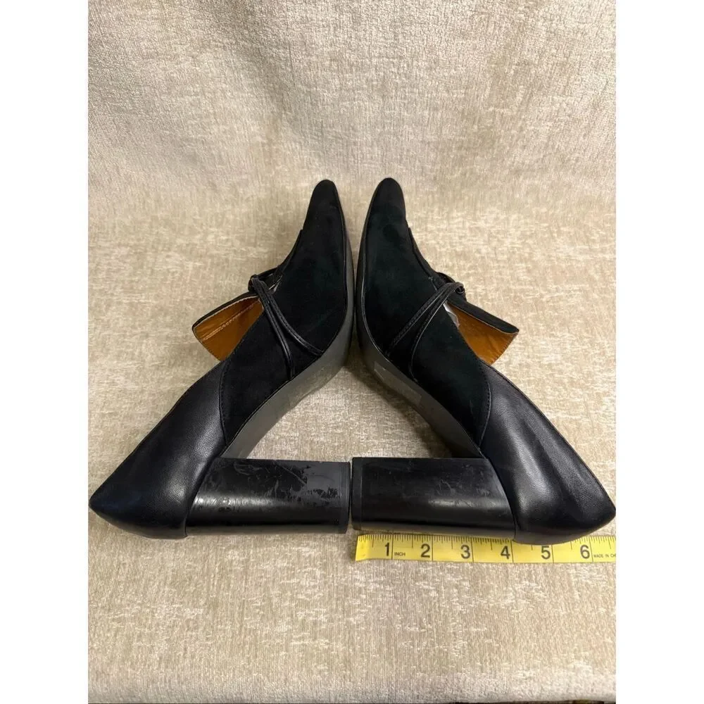 H by Halston Women's Suede Leather Pointed Toe Estelle Heeled Pumps Black Sz 10